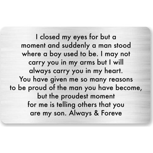 Son Gift from Mom Dad,to My Son Engraved Metal Wallet Card Inserts,Inspirational Birthday Graduation Christmas Gifts DIY Custom