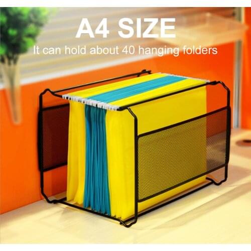 Hanging File Folder Box, Mesh Metal File Organizer Box Hanging File Foldable Holder Storage Box for Office and Home A4 Letter Si