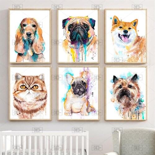 Anime Poster Boho Decor Cute Animal Oil Painting Dog Cat Minimalist Wall Art Picture for Living Room Bedroom Home Decoration