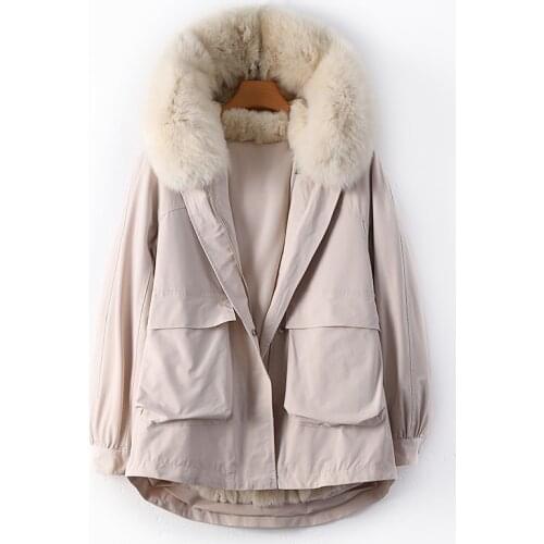 Removable real rabbit fur liner two pieces thicker warm down coat Winter female Oversized real fur hooded warm down coats F876