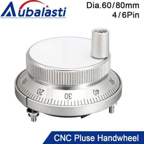 Aubalasti CNC Pulser Handwheel 5V 60mm 80 100PPR Manual Pulse Generator hand wheel Machine Rotary Encoder Electronic 4pins 6pins
