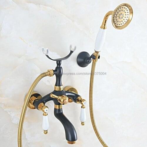 Bathtub Faucets Wall Mounted Black Gold Brass Bathtub Faucet With Hand Shower Bathroom Bath Shower Faucets Ntf02