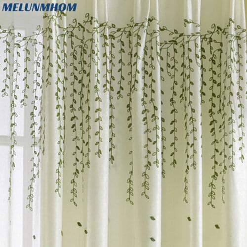 Green Weeping Willow Thermal Insulation Curtains For Living Room Kitchen Rustic Embroidered Tulle For Bedroom Windows Panels