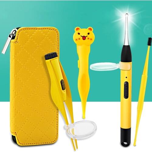 Luminous Earpick Suit LED Ear Spoon Ear Wax Remover with Tweezers Booger Clip Ear Cleaning USB Rechargeable Earcare for Kids