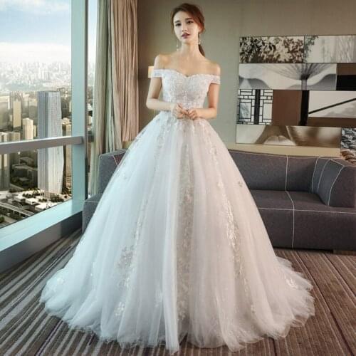 Gorgeous Ball Gown Wedding Dress With Pearls Beads Vestido De Novia Applique Lace robe de soiree de mariage Bridal Gown 2021