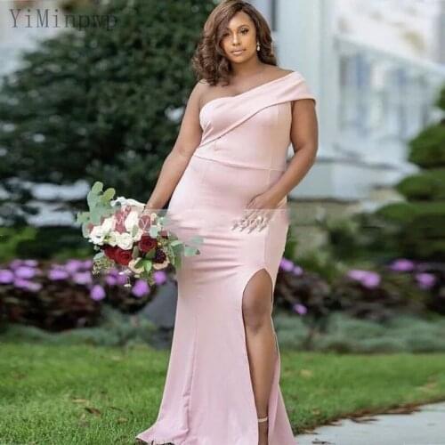 YiMinpwp One Shoulder Mermaid Bridesmaid Dresses Side Split Floor Length Country Wedding Guest Party Gowns Maid of Honor Dress