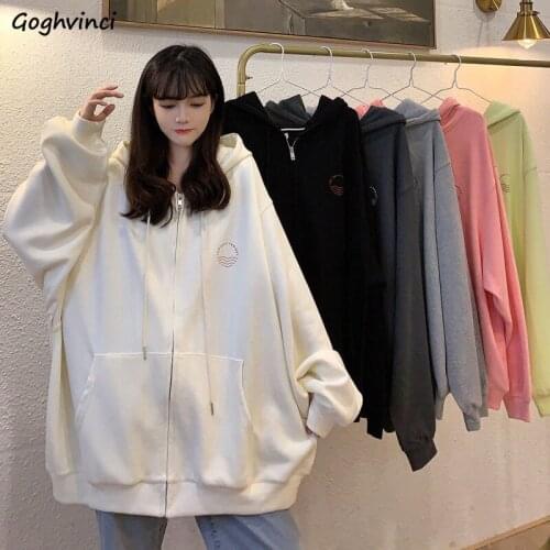 Women Printed Hoodies Candy Color Sweet Girls Oversize Boyfriend Zip-up Hooded Soft Teenagers Sweatshirts Breathable Trendy Hot