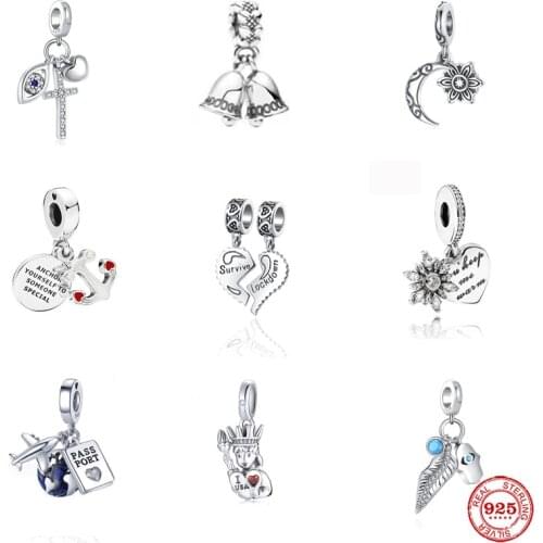 2021 New Love Heart Cross Airplane Feather Beads Fit Original Pandora Charms Silver 925 Bracelet DIY Women Jewelry