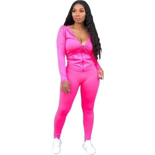 2020 Spring Women Two Pieces Set Zipper Hooded Sweater + Long Pants Sportwear Tracksuit Women Spring Clothes For Women 7 Color