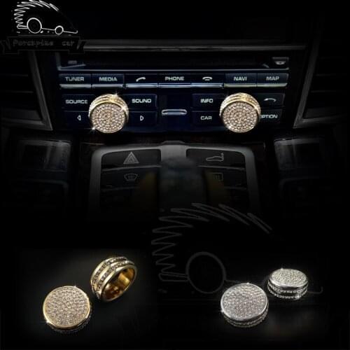 2pcs Car Air-Conditioning Decoration Knob Button Fit Diamond Sticker for Porsche Cayenne 911 718 Panamera Macan Boxster Cayman