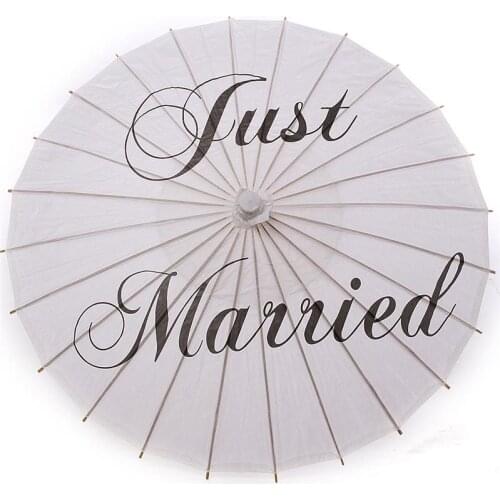 20pcs Bamboo 20.5'' Just Married Wedding Umbrella Parasol White Paper Mr & Mrs Wedding Bridal Favor Parasol Adult Size ZA0950