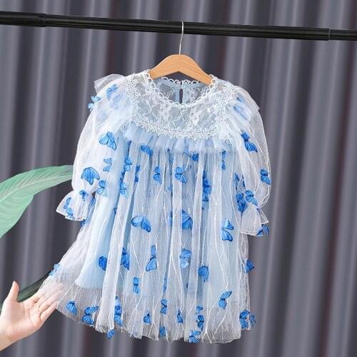 2021 Chidlren Girls Butterfly Dress for Girls Lace Hallow Out Lolita Vestido Princess Party Costume Clothes