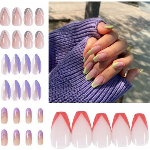 24PCS French False Nail Artificial Nail Ballerina Nail With Design French Style Nails Extension Detachable Fake Nail Decor