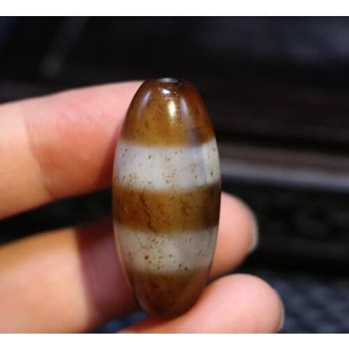 A Treasure Magic Power Tibetan old Agate 2 Stripe Healer Medicine Big Drum dZi Bead Amulet Pendant Talisman Timestown UPD21Aw
