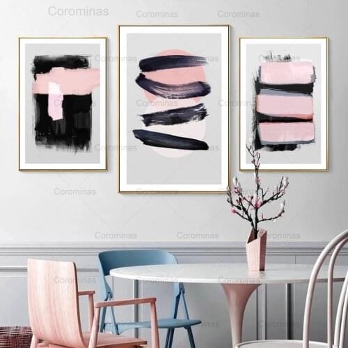 Abstract Geometric Watercolor Pink Ink Canvas Painting Wall Art Pop Modular Pictures for Bedroom Living Room Interior Home Decor