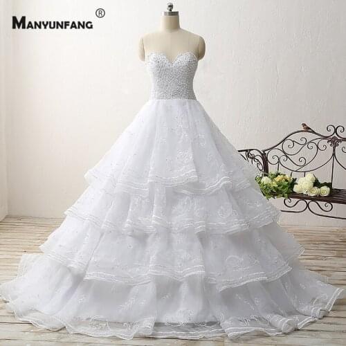 Strapless Pearls Embroidery Appliques Tulle Bridal Ball Gown Vestido De Noiva 2021 New Arrival Tiered Sleeveless Wedding Dress