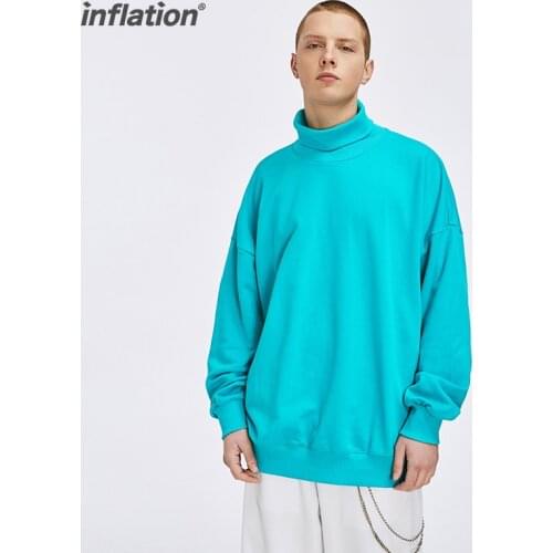 INFLATION Basic High Neck Drop Shoulder Oversized Sweatshirt Men Streetwear Solid Color Pullovers Woman