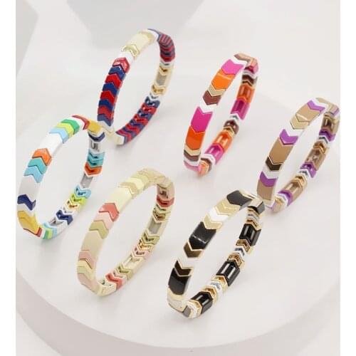European and American Bohemian Ins Trend Fashion Enamel Womens Bracelet Arrow Color DIY Paint Stretch Female Bangle Jewelry