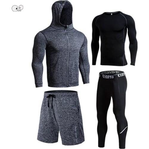 Quick Dry 4 Pcs Running Set Men Plus Size 5XL 6XL Compression Sport Suits Sportswear Clothing Gym Fitness Training Tracksuit