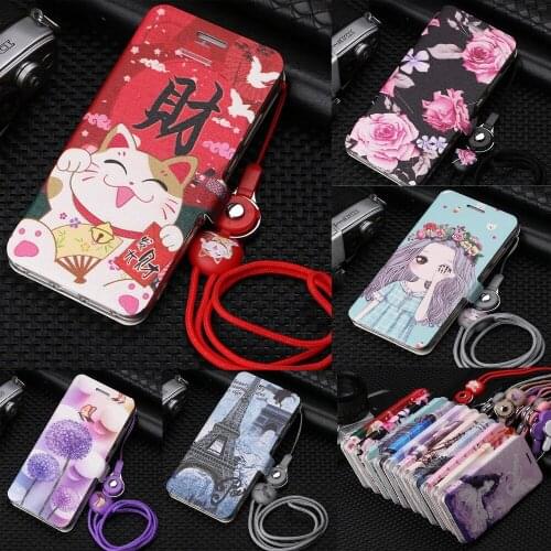 For Vivo V9 Cute Painted Flip Wallet Stand Leather Case For Vivo Y20 Y20S Y20i X50 V20 Pro Wallet Case With Card Slots And Rope