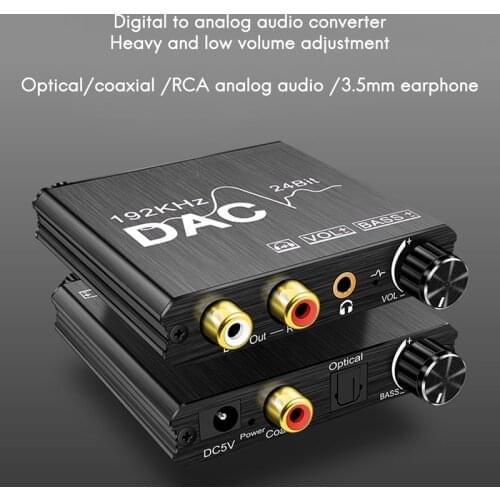 Digital to Analog Audio Converter 192KHz with Bass and Volume Adjustment for PS3 PS4 DVD Apple TV Home Cinema