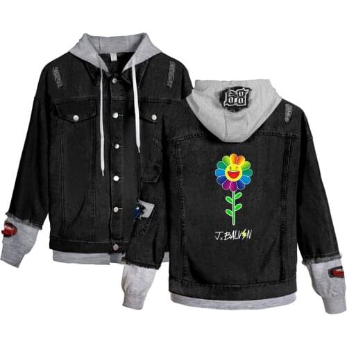 Trend Personality Men Women J BALVIN Denim Jacket Tupac Amaru Shakur Hooded Denim Jacket Fashion Boy Jean Jackets Outwear Cowboy