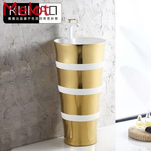 European classic ceramic floor-to-ceiling gold washbasin column washbasin toilet column basin washbasin basin