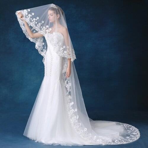 Real 2018 new Bridal Veil White/Ivory 3m Long Wedding Veil Mantilla Wedding Accessories Veu De Noiva With Lace Flowers beadwork