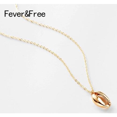 Fever&Free Single Layer Simple Fashion Sea Shell Pendant Necklace Shiny Gold Summer Beach Boho Necklace Collar Jewelry For Women