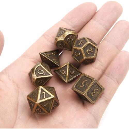 Hot 7pcs/set Metal Dice Family Party Bar RPG Polyhedral Board Game D4-D20