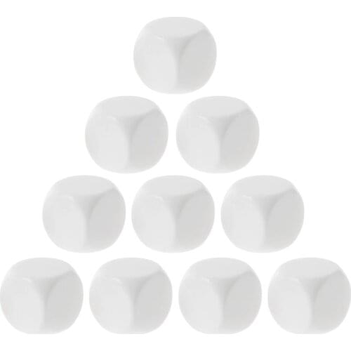A5KC Acrylic 10Pcs/Pack 10/12/14/16/18/20mm White Blank Dice Game Props Educational Toy for Children Solid Color DIY Dice