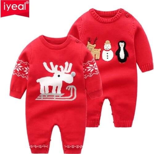 IYEAL Toddler Baby girl boy Christmas New Year Cartoon Knitted Romper Newborn Costume Outfits Suit Children Baby Clothes 3-18M