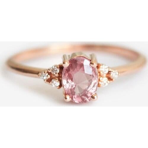 Dainty Pink Oval Crystal Ring For Women Simple Style Engagement Finger Love Ring Ladys Fashion Wedding Rings Jewelry Gifts Bague