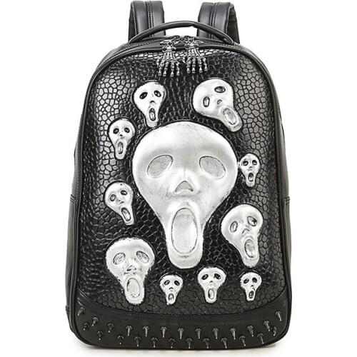 JIEROTYX High Quality Leather School 3D Skull Head Women Bags Skeleton Faux Synthetic Leather Laptop Student Laptop Discount