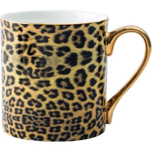 Yellow Leopard Pattern Coffee Cup with Spoon Coffee Cup Set Ceramics Tea Cup with Handle Milk Cup Water Drinkware Birthday Gift