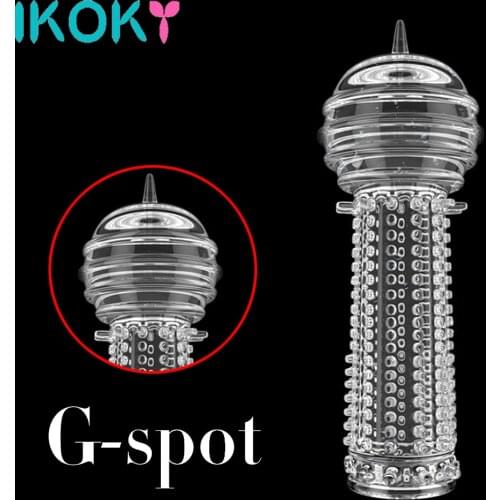 IKOKY Penis Extender Penis Sleeve Sex Toys for Men Silicone G Point Stimulation Delay Condom Reusable Cock Sleeve