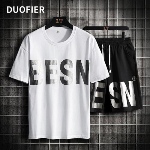New Mens Sets Fashion Tracksuit Print O Neck Casual Shorts Tee Shirt Male Elastic Waist Jogger Set Shorts + Short Sleeve Tshirt