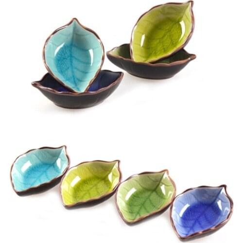 Kitchen Bowl kitchen Tool dish Creative ice crack glaze leaf ceramic seasoning soy sauce vinegar small plates