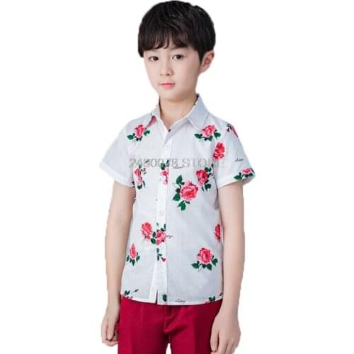 Boys Summer Hawaii beach Short sleeve Shirt School Boys Dress Shirt Children Baby Blouse Kids boys birthday Formal Shirts