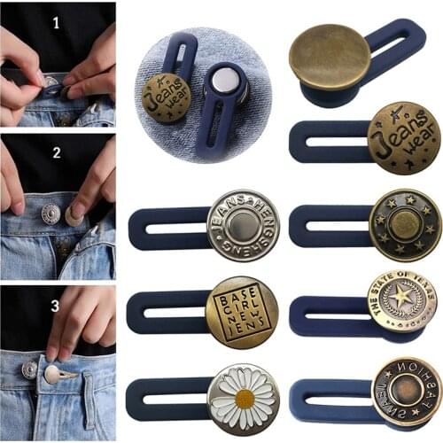Metal Button Extender for Pants Jeans Magic Free Sewing Adjustable Retractable Button Waist Extenders Waistband Expander Buckle