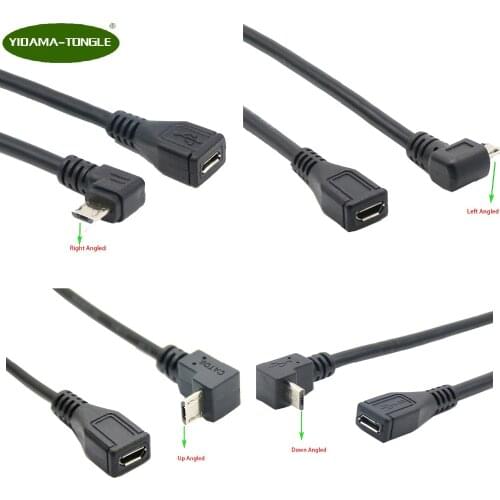 Micro USB 2.0 5Pin Male to Female M to F Extension connector Adapter Long plug Connector 90 Degree Right Left Up Down Angled