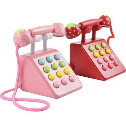 Mini Simulation Wooden Vintage Telephone Landline Toys Kids Pretend Play Great Early Educational Gift Toy For Kids Girls