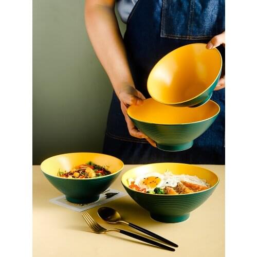 Japanese style ramen bowl home Nordic ceramic creative noodle bowl trumpet-shaped thread tableware smooth glazed 7/8 inch