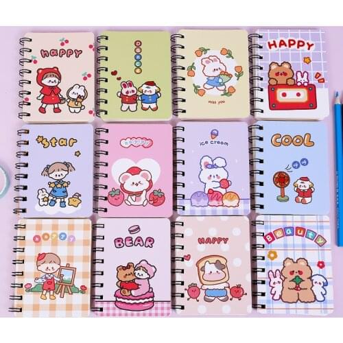Cartoon Bear Rollover Coil Notebook Student Portable Pocket Notebook Mini Notebook Cute A7 Small Notebook School Accessories