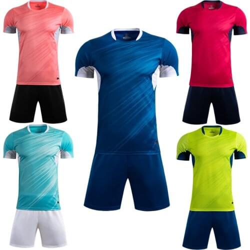 Men short sleeve pink soccer jersey set red adult football uniform boy navy blue kids soccer shirt customized name DIY number