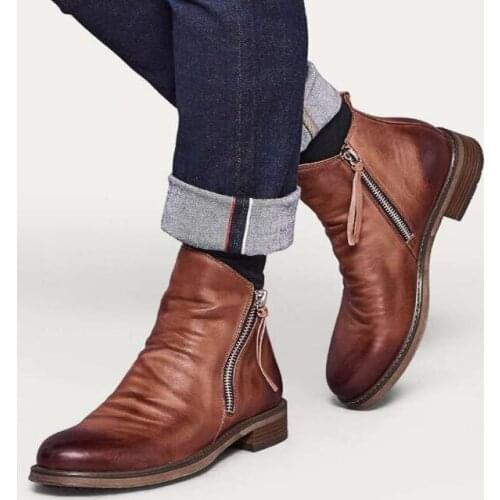 Retro Zipper Mens Chelsea Boots Mens Motorcycle Boots Fashion Boots Male Black Brown