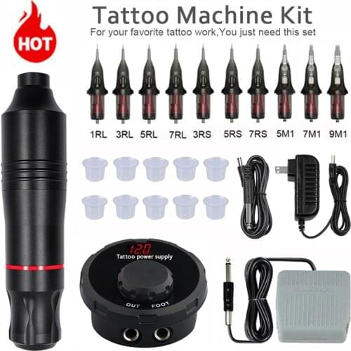 Tattoo Machine Kit Rotary Pen With Cartridges Needle Tattoo Power Supply Swiss Motor Permanent Makeup Machine Art Tattoo Supply