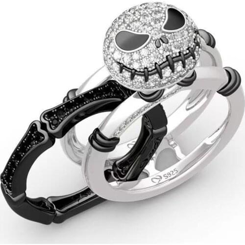 Punk Skull Rings Set for Women Men Vintage Silver Color Cubic Zirconia Pumpkin Head Finger Rings Female Anel Halloween Jewelry