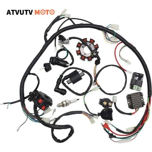 Wiring Harness kit Wire Loom Electrics Stator Coil CDI for ATV Quad 4 Four Wheelers 150CC-250CC Go Kart Dirt Pit Bikes Buggy