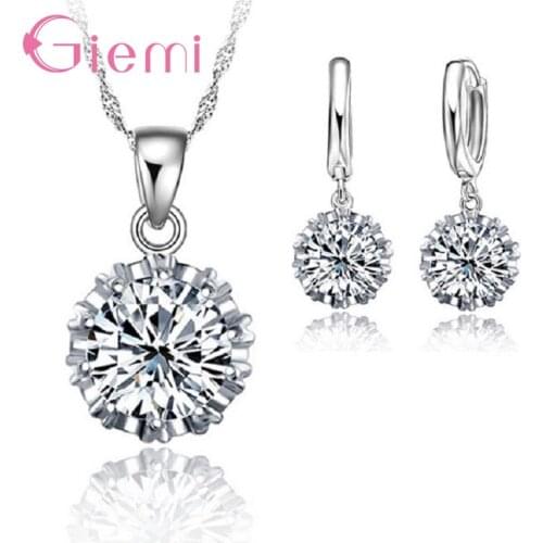 Newest Elegant Jewelry Sets 925 Sterling Silver Wedding Earrings Pendant Necklaces Set for Women lovers Best Gifts